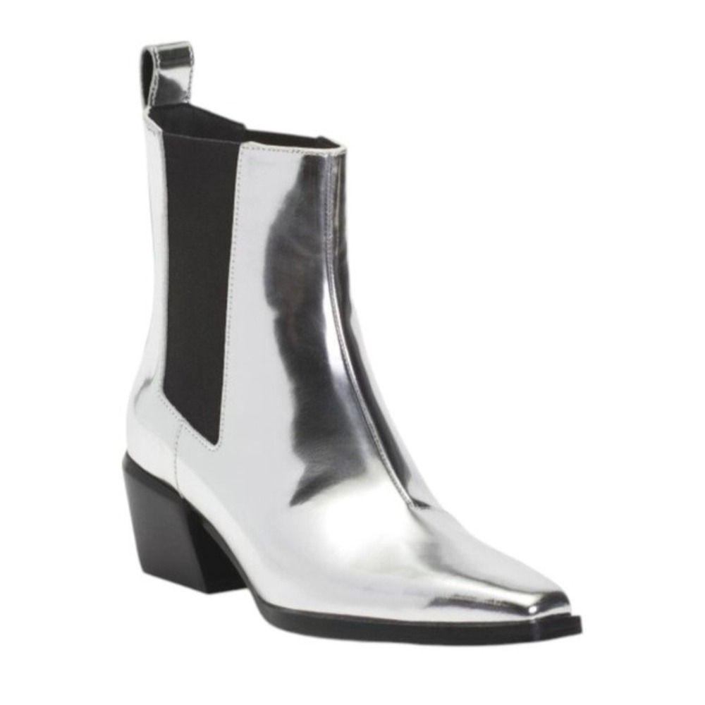 Rag & Bone Joni Silver Metallic Leather Chelsea Boots Square Toe Ankle 39.5 NEW